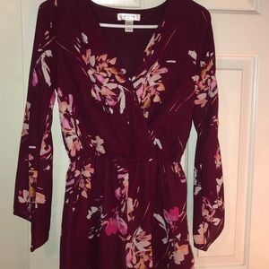 Wine color floral long sleeve romper